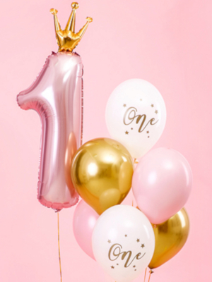 Hēlija pušķis " rozā cipars + 6 baloni"