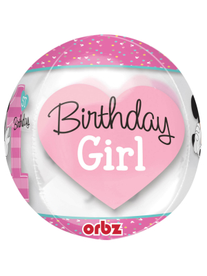 +Sfēra 3D, caurspīdīgs balons Orbz, "Minnie 1st Birthday" rozā, 38 cm x 40 cm