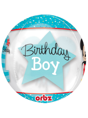 Orbz "Mickey 1st Birthday" Foil Balloon Clear, 38 x 40cm