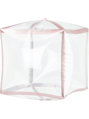 Шар куб 3D, прозрачный с розовымзолотом, 38 см x 38 см