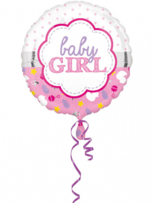 Apaļš folija balons ar uzrakstu Baby Girl, 43 cm