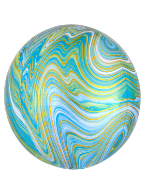 Sfēra 3D, balons zils ar zaļu marmors, 38 cm x 40 cm