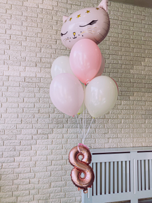 Hēlija balonu pušķis "Kaķis + MINI cipars"