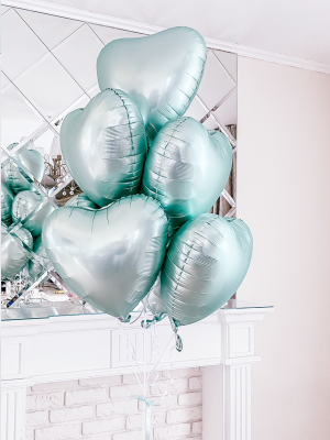 8 foil satin heart balloons with helium, 45 cm