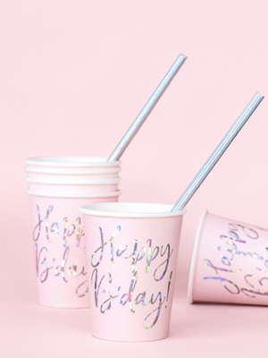Cups Happy Bday!, light powder pink, 220ml (1 pkt / 6 pc.)