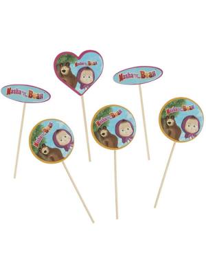 Masha and The Bear Tableware Party Cake Toppers x8