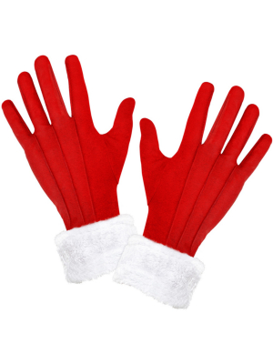Рождественские перчатки с плюшевой отделкой, красные