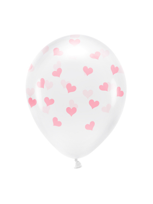 6 шт, Прозрачные Eco шары, розовые сердца, 33 см