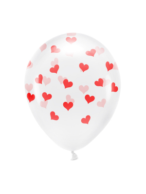 6 шт, Прозрачные Eco шары, красные сердца, 33 см