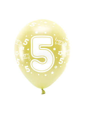 6 gab, Perlamutra ECO baloni "5", zelta, 33 cm