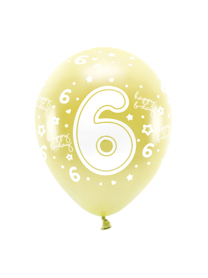 6 gab, Perlamutra ECO baloni "6", zelta, 33 cm