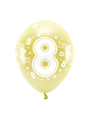 6 gab, Perlamutra ECO baloni "8", zelta, 33 cm