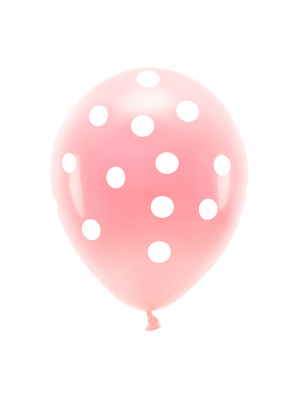 6 gab, Eco Balons punktots, gaiši rozā ar baltu, 33 cm