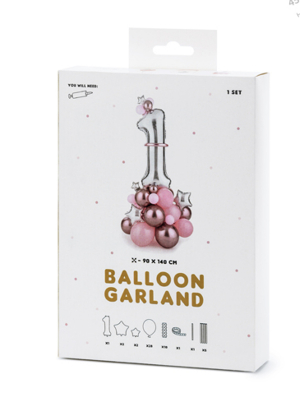 Balloon bouquet Number `1`, pink, 90x140cm