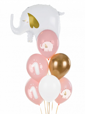 6 gab, Baloni Viens gads ar apdruku, gaiši rozā, 30 cm