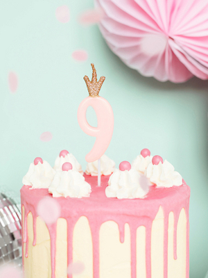 Dzimšanas dienas svece "9", gaiši rozā , 9.5 cm