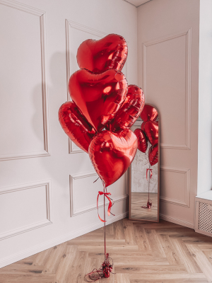 5 foil heart balloons with helium, 61cm