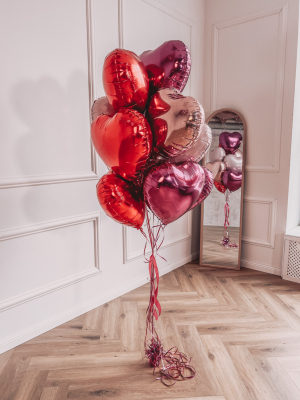 10 foil heart balloons with helium, 45 cm