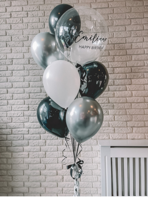 Hēlija balonu pušķis "9 baloni + Orbz (60cm) ar apdruku"