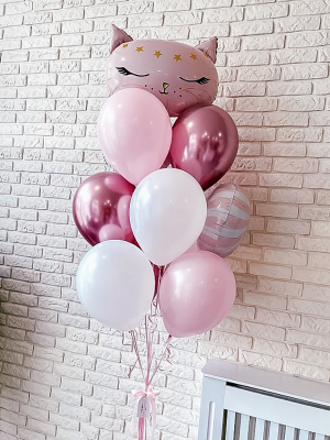 Hēlija balonu pušķis "Kaķis + konfektes"