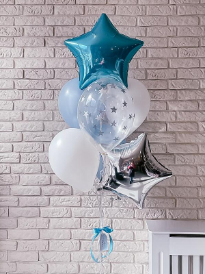 Hēlija balonu pušķis "gaiši zils+sudrabs"