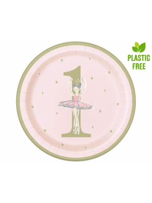 Paper plates Ballerina, rose-gold, 1st Birthday, 23 cm, 8 pcs