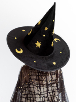 Raganas cepure, melna ar zelta elementiem