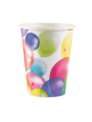 8 gab, Papīra glāzītes ar krāsainiem baloniem, 250 ml