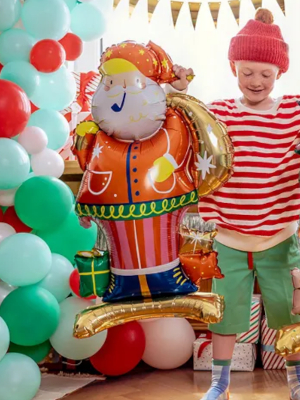 Folija balons ar statīvu Ziemassvētku vecītis, krāsains, 63 x 106 cm
