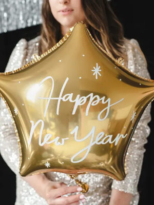 +Folija balona zvaigzne Happy New Year, zelta, 47 x 50 cm