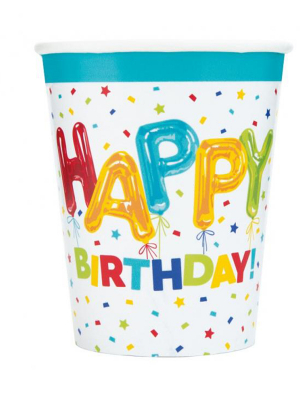 Paper cups Happy Birthday, 266 ml, 8 pcs