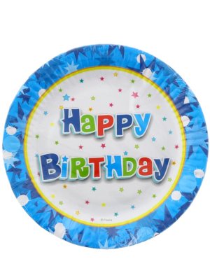 Бумажные тарелки  "Happy Birthday " синие 18см, 6шт