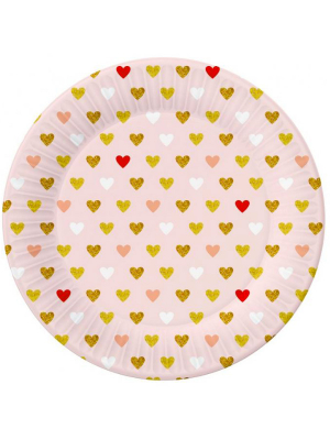 6 gab, Papīra šķīvji XOXO kolekcija, rozā, 18 cm
