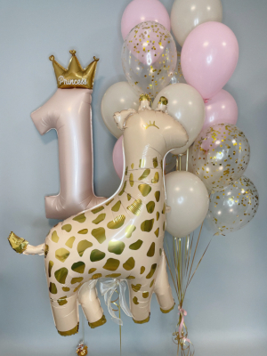 Hēlija baloni - cipars, žirafe un 14 lateksa baloni