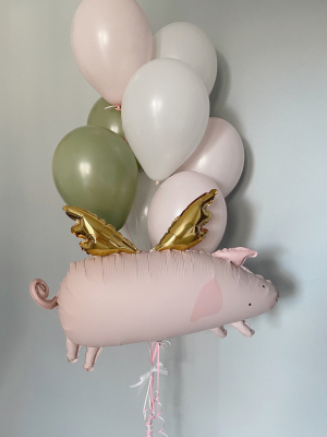 Hēlija balonu pušķis "Cūciņa un lateksa baloni"