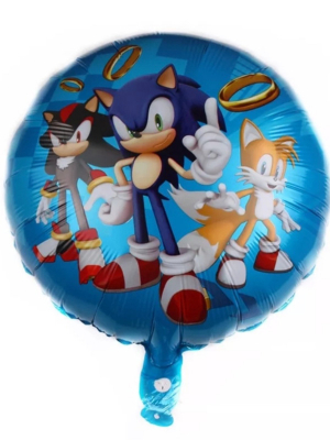 Ezītis Soniks folija balons, aplis, zils, 45 cm