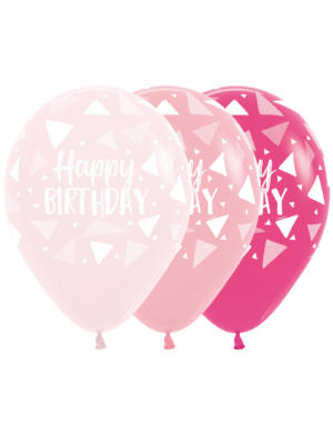 Lateksa balons, Trijstūru rozā izlase - Happy Birthday, 30 cm