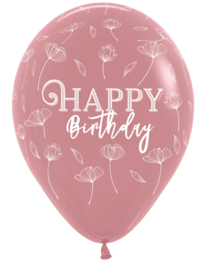 Lateksa balons, Happy Birthday, rožkoks, 30 cm