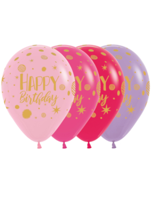 Латексный шарик, Happy birthday, Блестящяя вечеринка, 30 см