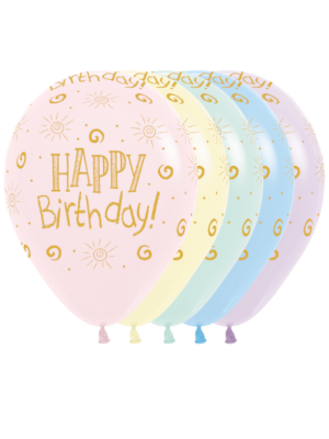 Lateksa balons, Happy Birthday, pasteļkrāsas, 30 cm
