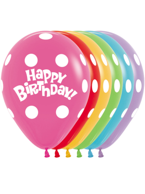 Lateksa balons, Happy birthday, punktiņi, 30 cm