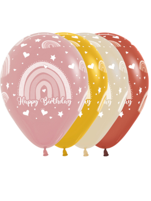 Lateksa balons, Boho varavīksne  Happy birthday, 30 cm
