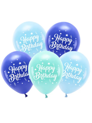 5 gab, Eko baloni, Happy Birthday, zili, 26 cm