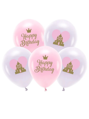 5 gab, Eko baloni, Happy Birthday, rozā, 33 cm